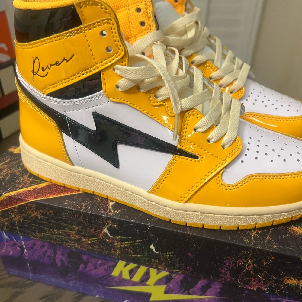 Yellow and White High-Top Sneakers